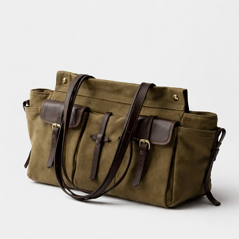 Canvas Tote Designer - Luxuriöse Canvas-Leder-Mehrfach-Taschen-Tragetasche, Damen-Schultertasche mit Reißverschluss im