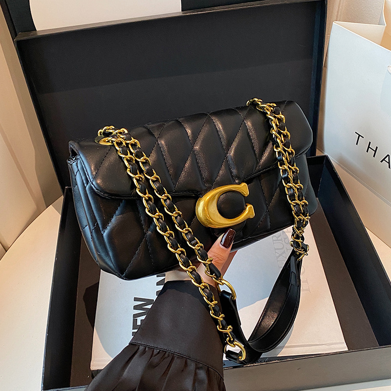 Luxury Bags Goyard - Damen Gesteppte Leder-Schultertasche Luxus C-Logo Goldkette