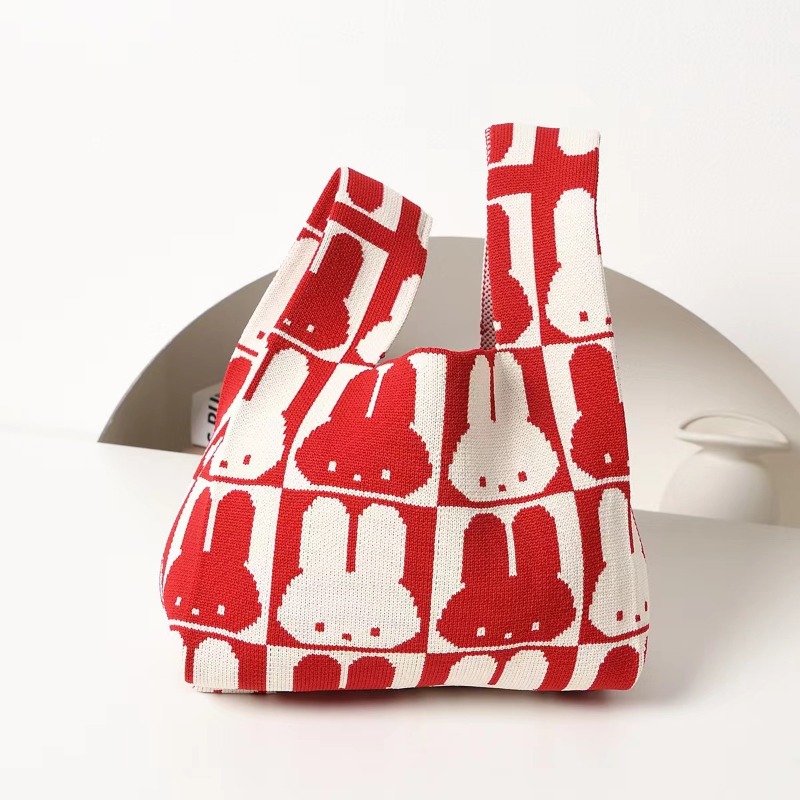 Luxury Bags Luggage - Miffy Red Knit Luxus-Einkaufstasche – handgewebte