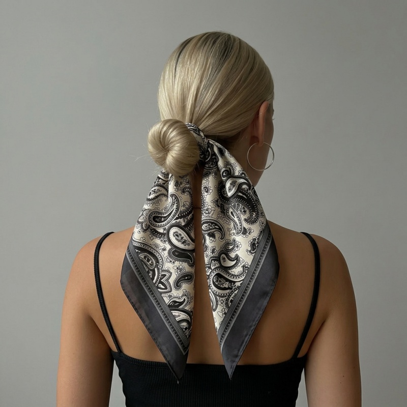 Luxury Bags And Accessories - Luxuriöses Satin-Quadrattuch mit Paisley-Print, Vintage-Haarband, Bandana,